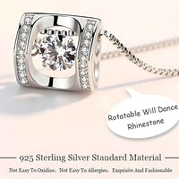 925 Sterling Silver Rotating Dancing Zircon - Necklace Sparkling Pendant 255