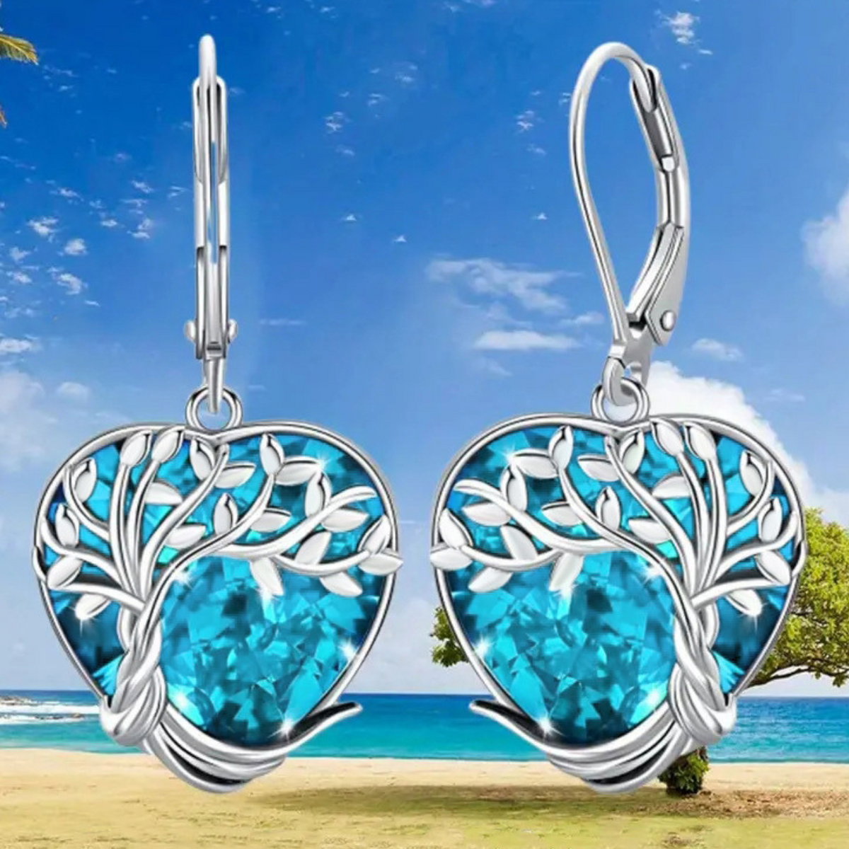 Heart Tree Earrings 33mm Length 18x16mm Heart Pendant 5.2g Lightweight 1399