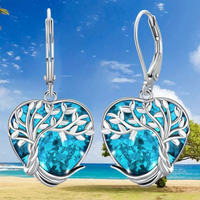Heart Tree Earrings 33mm Length 18x16mm Heart Pendant 5.2g Lightweight 1399