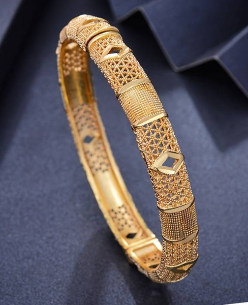 24K Gold Plated Luxury Golden Yellow Ladies Cuff Bangle, Bridal Ethnic Style 114
