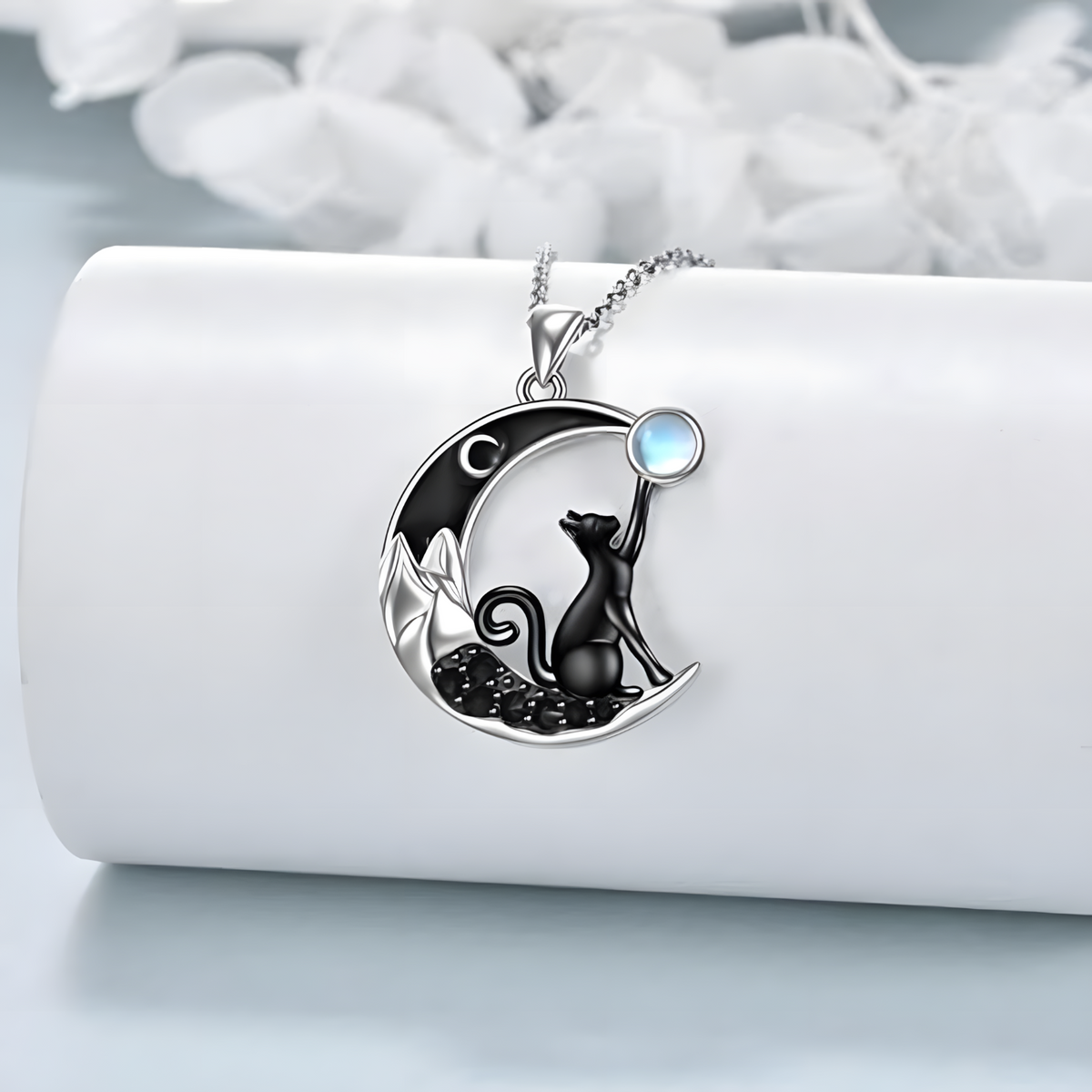 Black Cat Moon Pendant Necklace for Women – Zinc Geometric Crescent Moon 1240