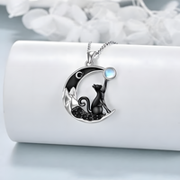 Black Cat Moon Pendant Necklace for Women – Zinc Geometric Crescent Moon 1240