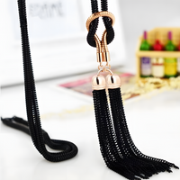 Black Mesh Sweater Chain Necklace with Gold-Plated Tassel Pendant-72cm Long 1448