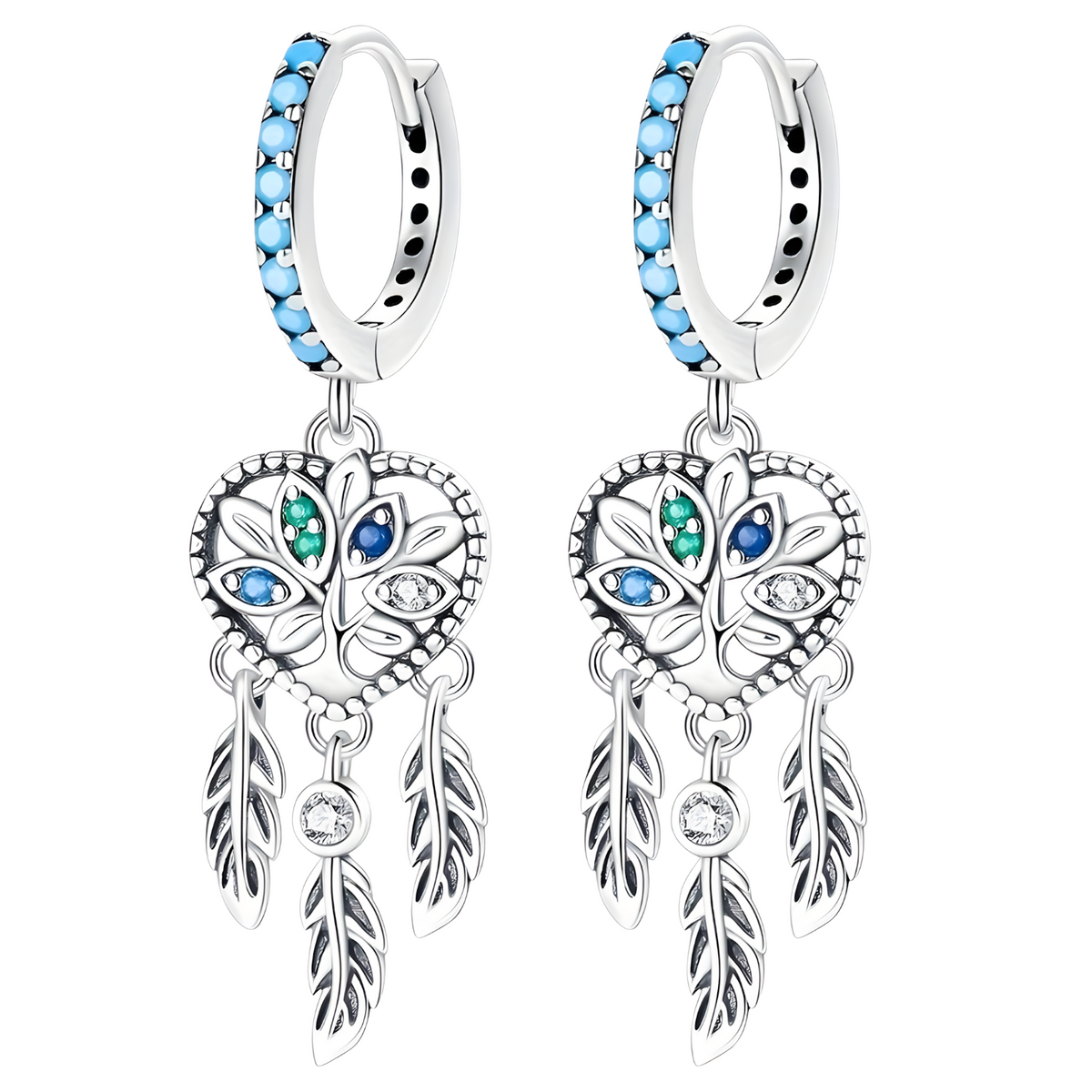 925 Sterling Silver Dreamcatcher Drop Earrings for Women MultiColour Zircon 821