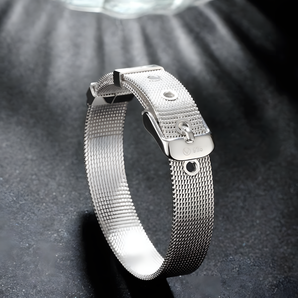 Adjustable Mesh Buckle Bracelet For Women Silver Tone Wide Strap Watchband 1751