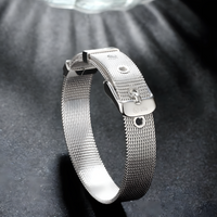 Adjustable Mesh Buckle Bracelet For Women Silver Tone Wide Strap Watchband 1751