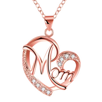 Mom Heart Pendant Necklace Rose Gold Plated Link Chain Cubic Zirconia 1360