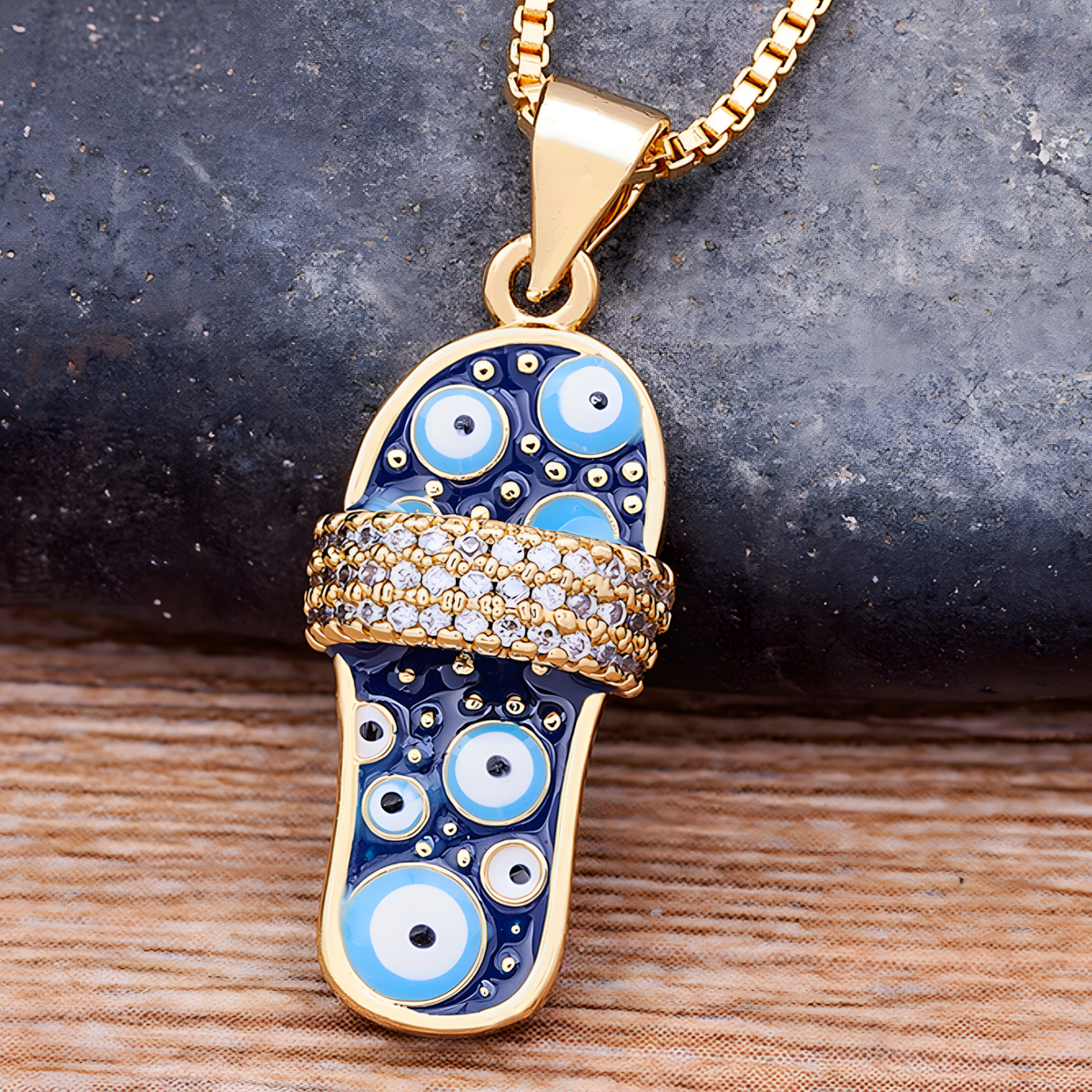 New Trend Enamel Slipper Pendant, Blue Evil Eye Protection Necklace B161