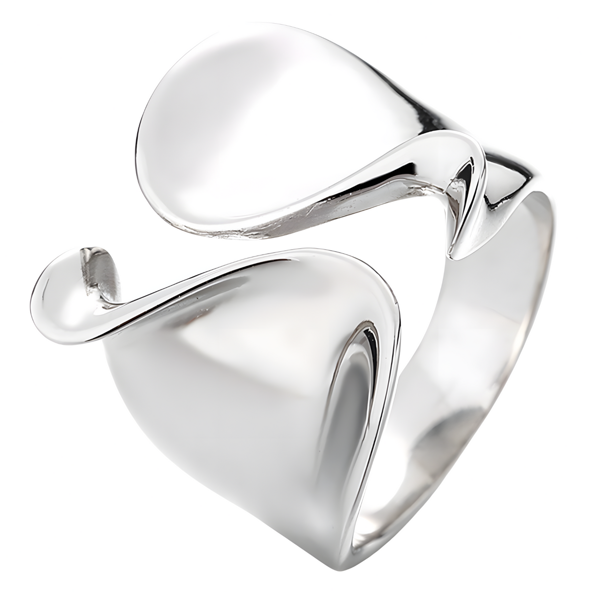 Open Heart Sculptural Ring For Women Silver-Plated Alloy Resizable Chunky 1474