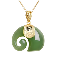 Women's Natural Jade Elephant Pendant Necklace 18K Gold Plated Chain Dainty 457