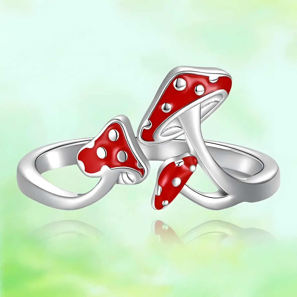 Red Mushroom Ring with Adjustable Opening Neutral Enamel Drip Oil Copper 491