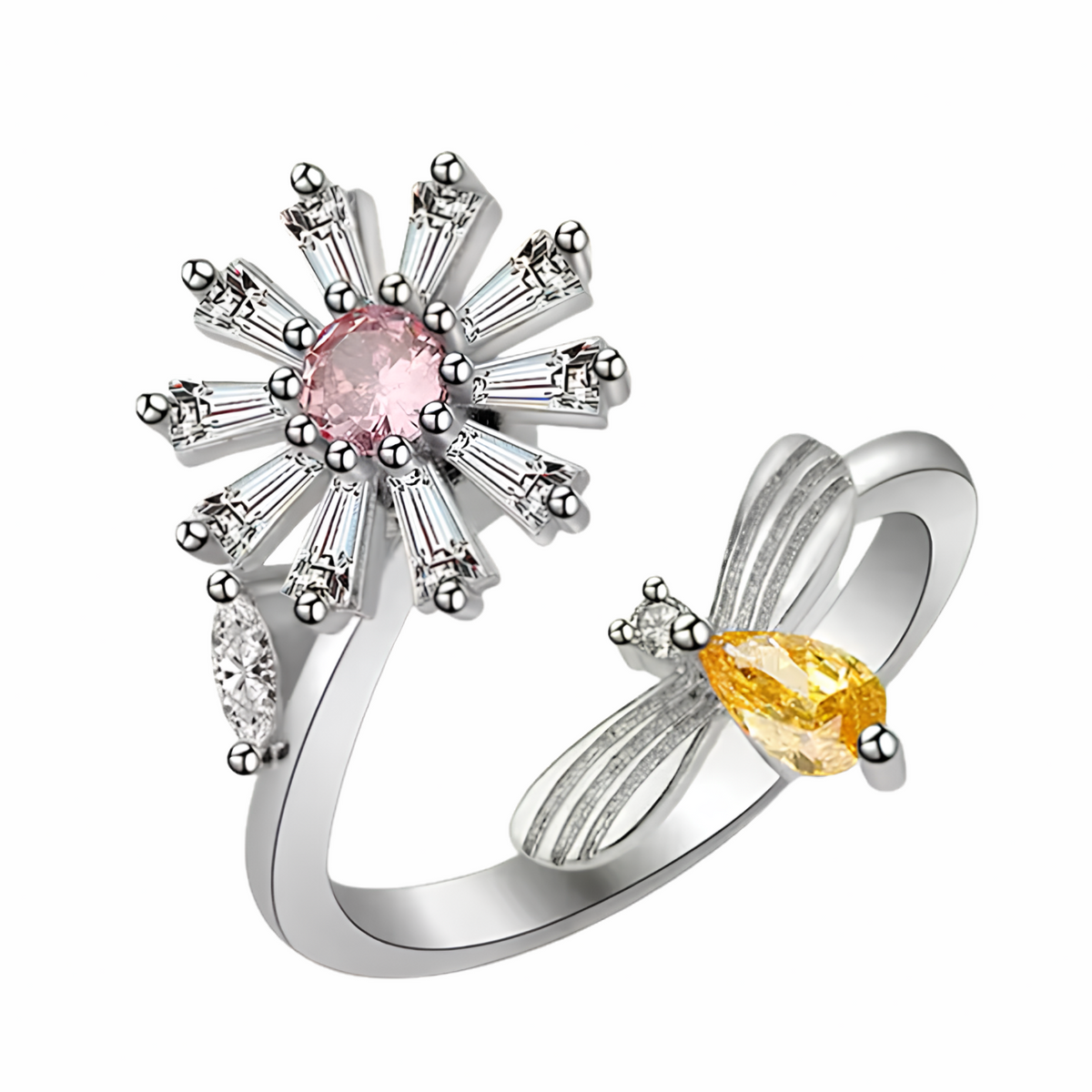 Rotatable Floral Spinner Ring For Women Adjustable Open Band Fidget Anxiety 1515