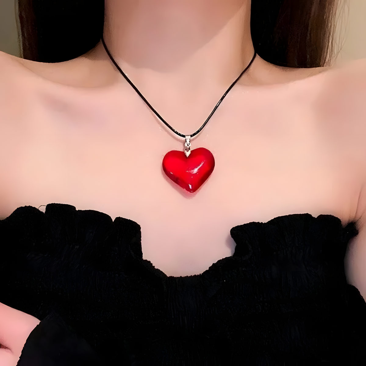 Red Heart Pendant Necklace for Women – Resin Artificial Crystal Heart Charm 1198