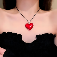 Red Heart Pendant Necklace for Women – Resin Artificial Crystal Heart Charm 1198