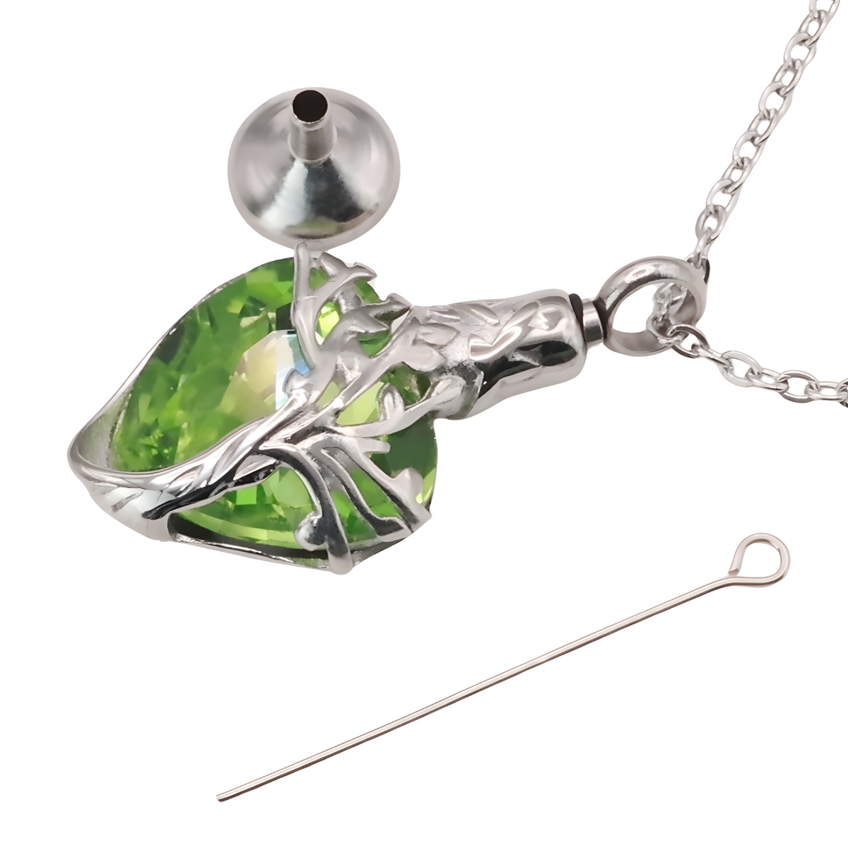 Heart Tree of Life Urn Necklace Crystal Funnel Filler 316L Stainless Steel B212