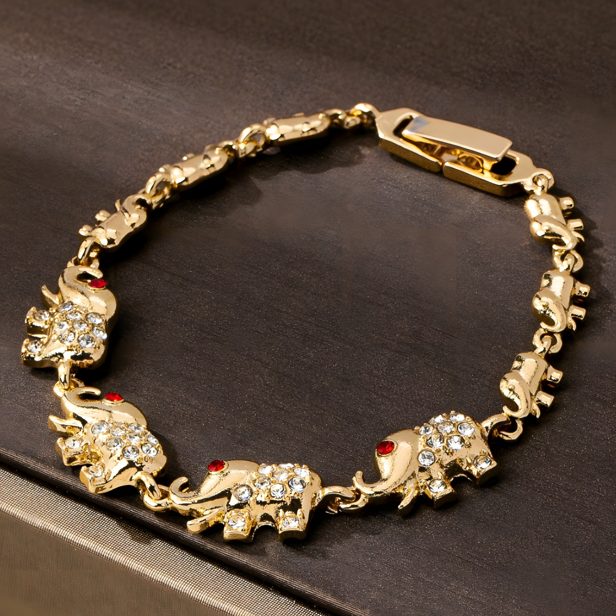 Gold Elephant Link Bracelet – Cute Animal Design with AAA+ Cubic Zirconia - 735