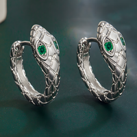 925 Silver-Plated Snake Hoop Earrings for Women Green Crystal Eyes Serpent 1033