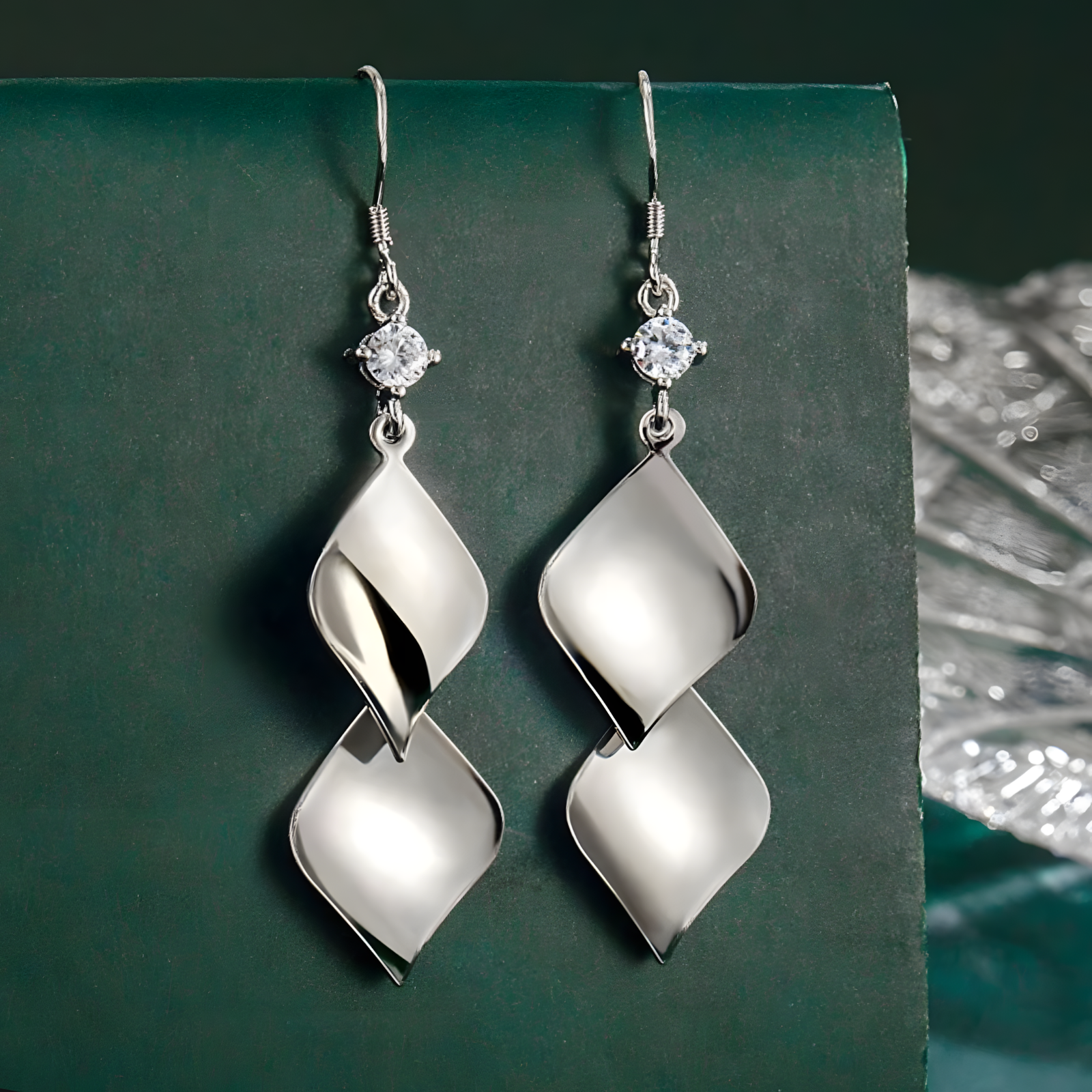 Sterling Silver Twisted Drop Dangle Earrings for Women – Real 925 AAA Cubic 291