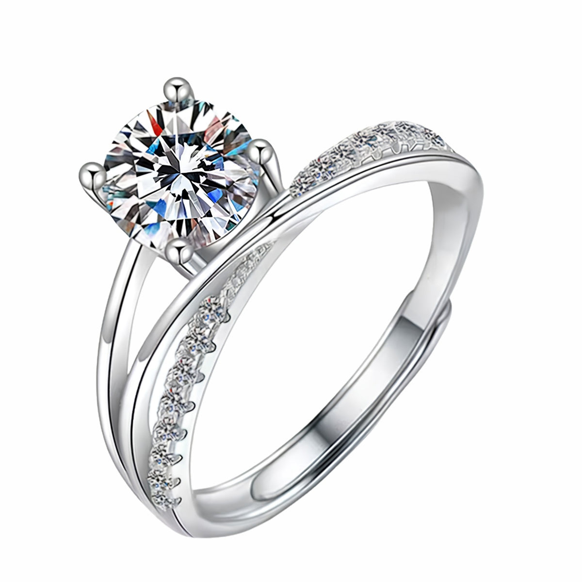 Women's Adjustable Round Brilliant Zircon Engagement Ring, Silver Tone Cros 1658