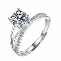 Women's Adjustable Round Brilliant Zircon Engagement Ring, Silver Tone Cros 1658