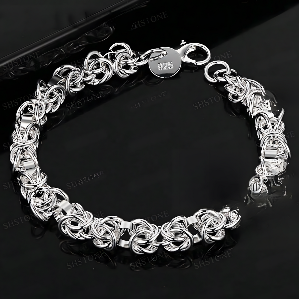 Fancy Link Bracelet For Women - Polished Woven Chain Bracelet With Lobster 1740