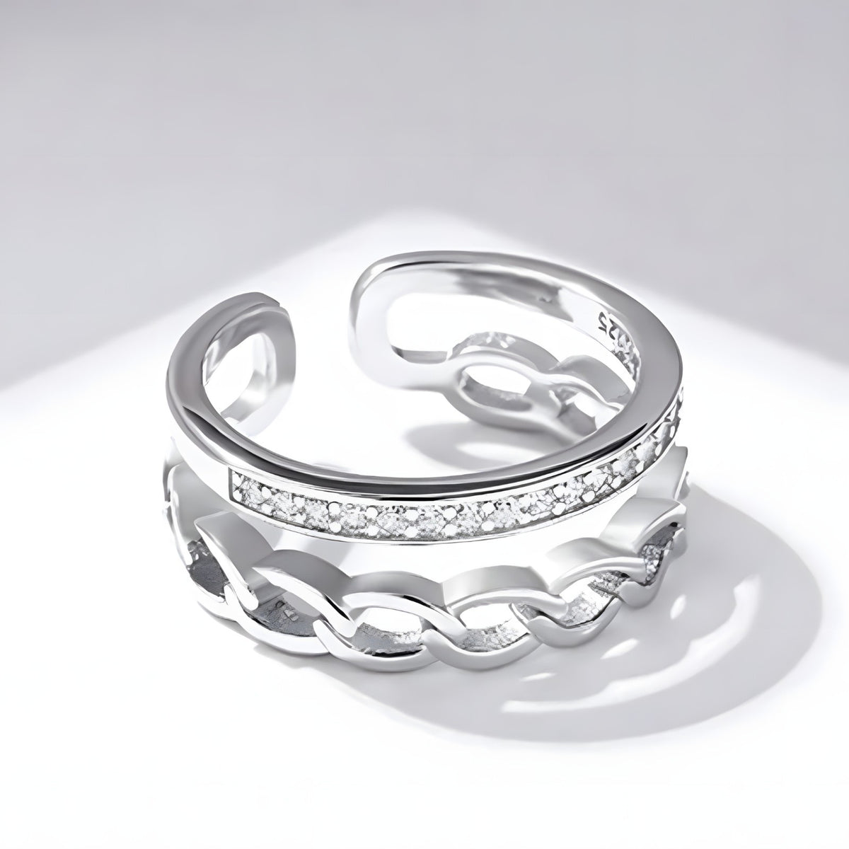 925 Sterling Silver Crown Ring Women; Adjustable Rhinestone Open Finger Band 393