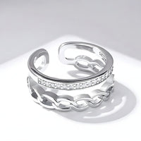 925 Sterling Silver Crown Ring Women; Adjustable Rhinestone Open Finger Band 393