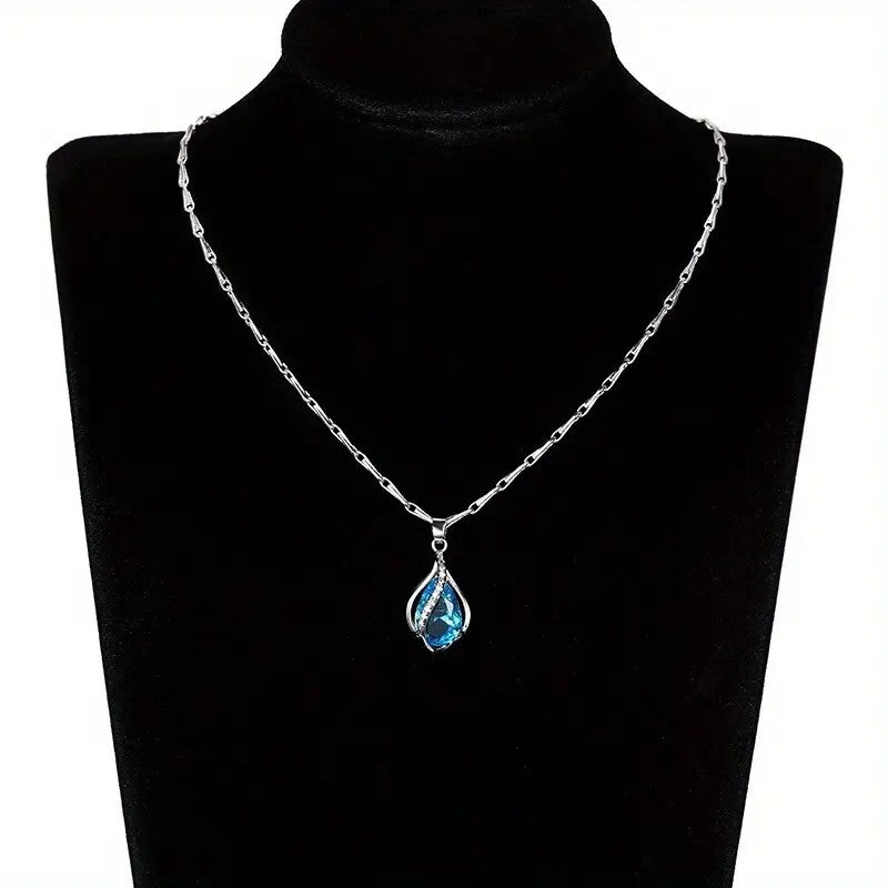 Unified Jewellery® Elegant Aquamarine Teardrop Pendant Necklace | 925 Silver 15
