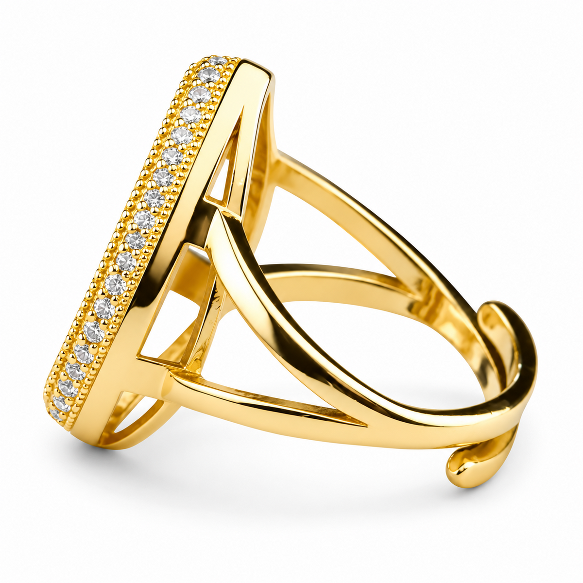 Luxury Teardrop Statement Ring For Women, Gold Tone Open Band Ring, Pavé 1503