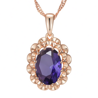 Purple Natural Zircon Pendant Necklace for Women, Copper Alloy Rose Gold 1294