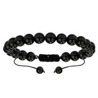 Unisex Natural Stone Bracelet, 8mm Matter Malachite & Lava Rock, Adjustable B119