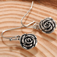 Rose Disc Drop Earrings For Women Silver-Plated Alloy 5.3g Hook Earrings 1478