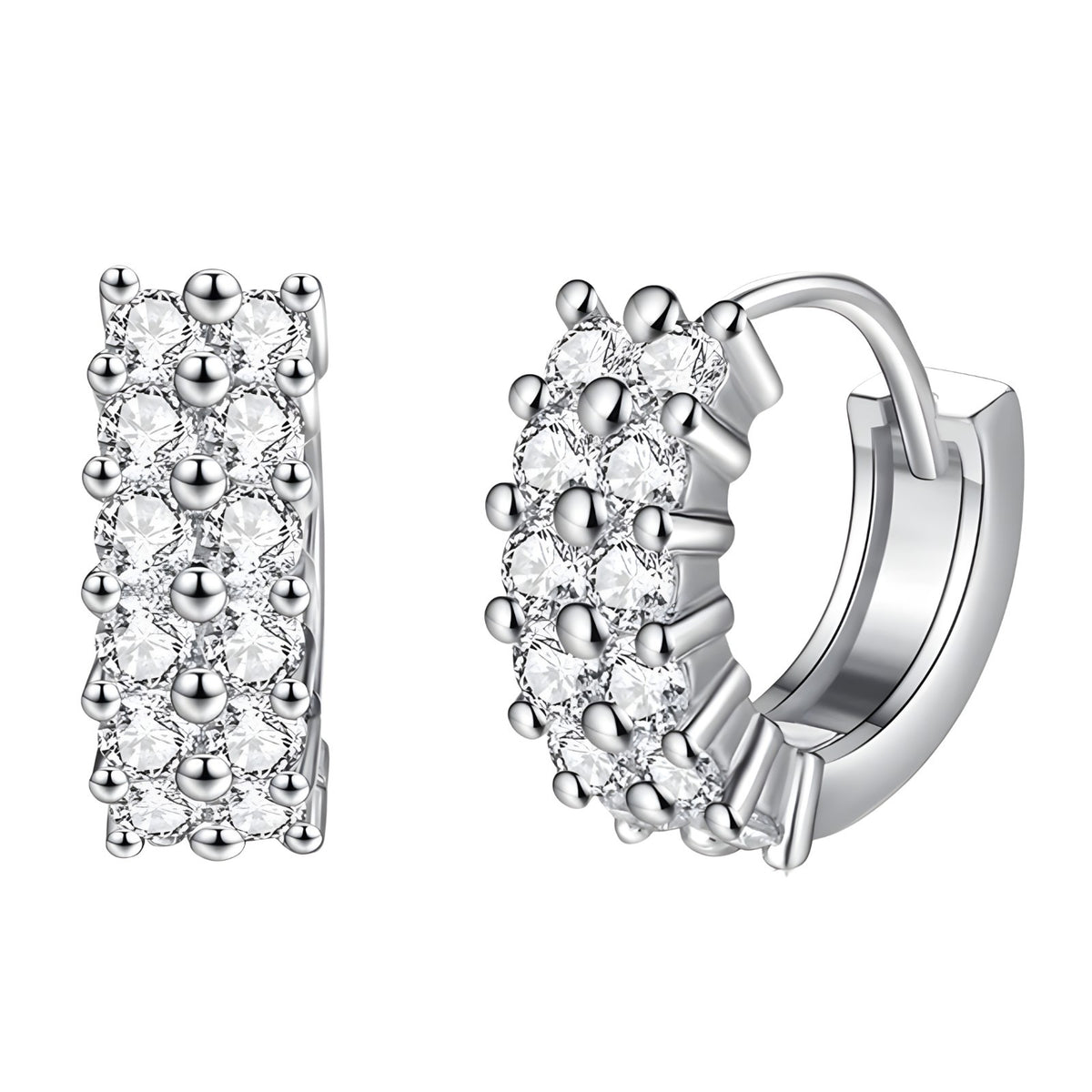 925 Sterling Silver Pave Cubic Zirconia Huggie Hoop Earrings Small CZ Hoop 355