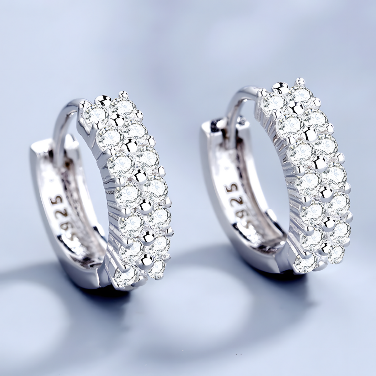925 Silver-Plated Alloy Double-Row Zircon Huggie Hoop Earrings for Women 860