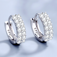 925 Silver-Plated Alloy Double-Row Zircon Huggie Hoop Earrings for Women 860