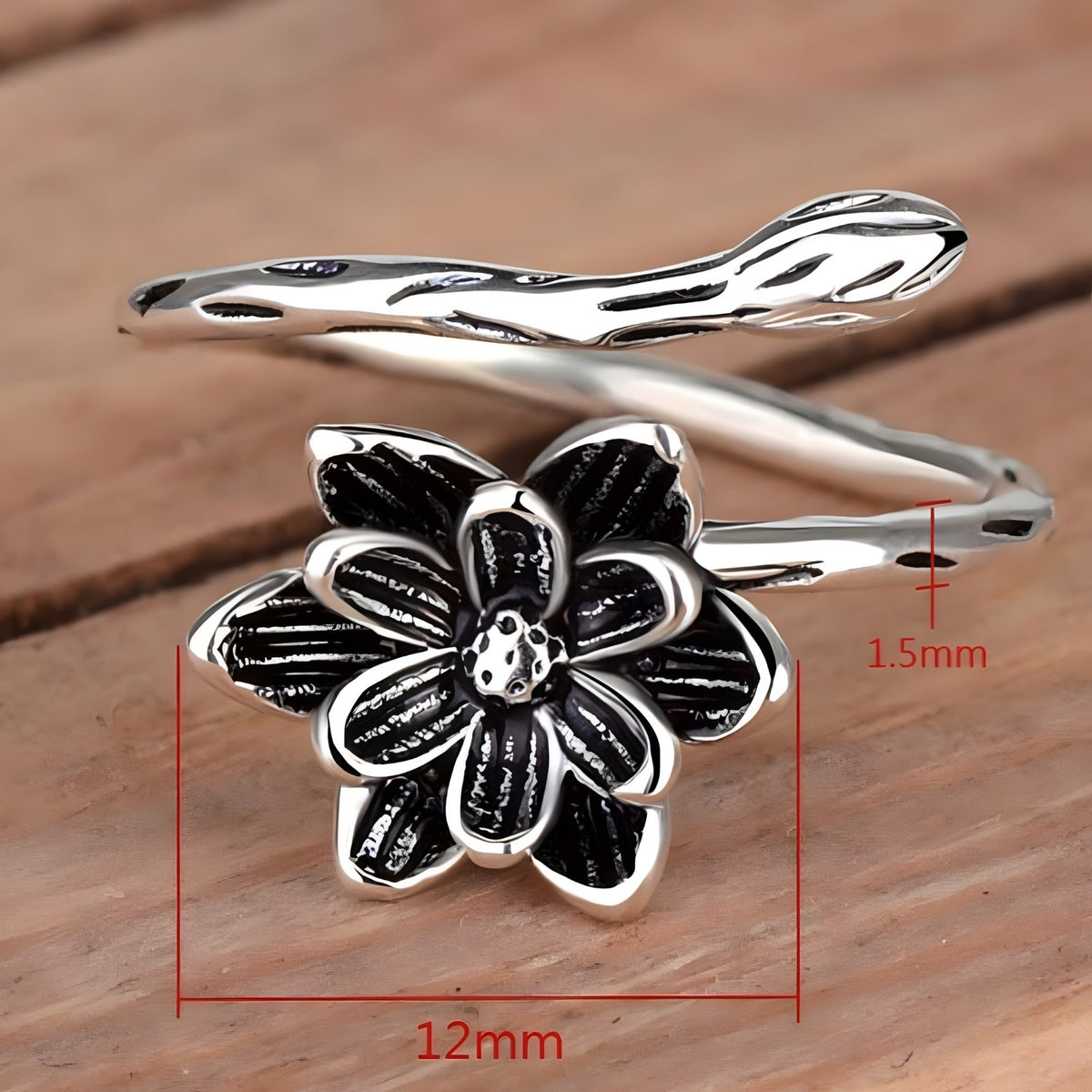 925 Sterling Silver Lotus Flower Ring (Adjustable) - Bohemian Vintage Floral 387
