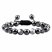 Grey 8mm Hematite Beaded Bracelet Adjustable Macrame Bracelet Unisex Magnet 1352