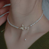 Butterfly Necklace Faux Pearls Beads Elegant Bead Necklace Rhinestones 69 UK