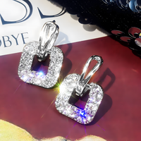 925 Sterling Silver Geometric Hoop Earrings Sparkling CZ Square Drop Hoops 316