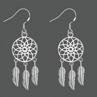 Silver Plated Alloy Dreamcatcher Drop Earrings for Women Feather Charm HooK 1414