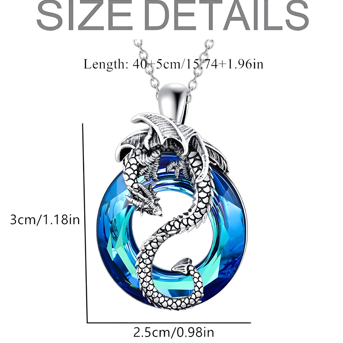 Cool Dragon Pendant Necklace Women, Men, Blue Crystal Hollowed Out Jewelry B149