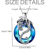 Cool Dragon Pendant Necklace Women, Men, Blue Crystal Hollowed Out Jewelry B149