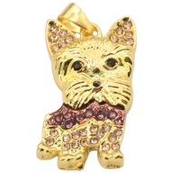Yorkshire Terrier Dog Pendant Necklace For Women Gold Tone Look Crystal B239