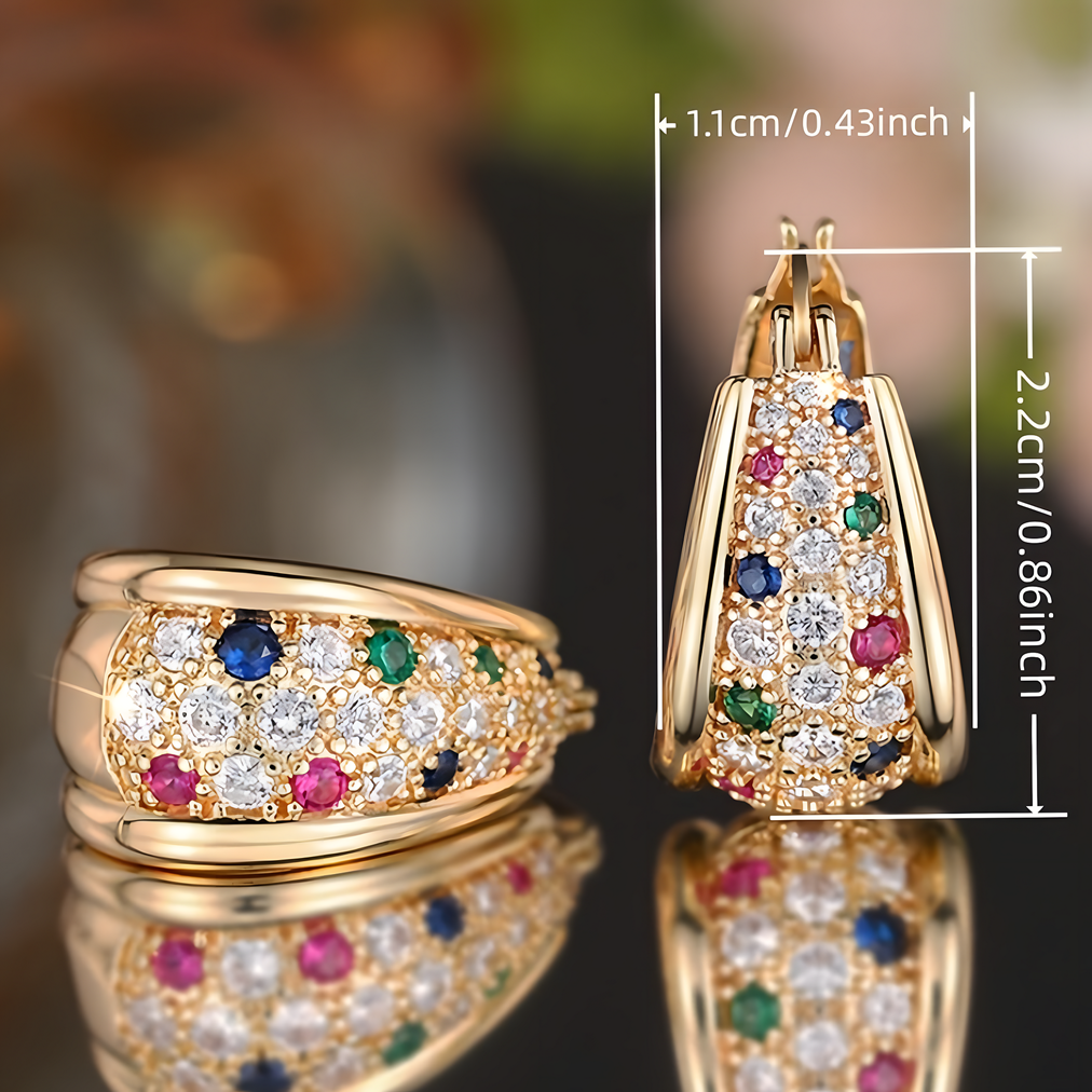 Women's Gold Plated Pavé CZ Cubic Zirconia Multigem Huggie Hoop Earrings - 640