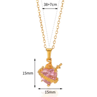Women's Gold Plated Heart Necklace, Pink Zircon Pendant Cupid Arrow B173