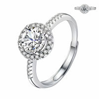 Women's Round Brilliant Zircon Halo Ring Adjustable, Silver Tone Engagement 1609