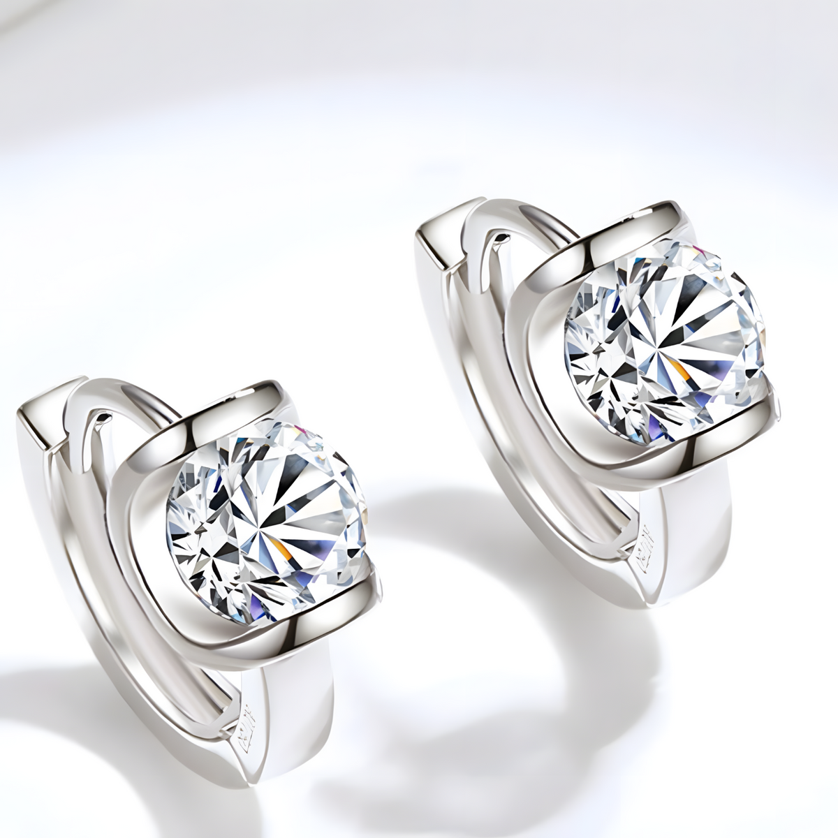 925 Silver-Plated Alloy - Geometric Round CZ Hoop Earrings for Women 953