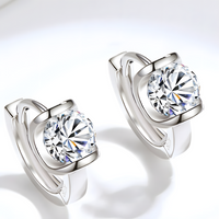 925 Silver-Plated Alloy - Geometric Round CZ Hoop Earrings for Women 953