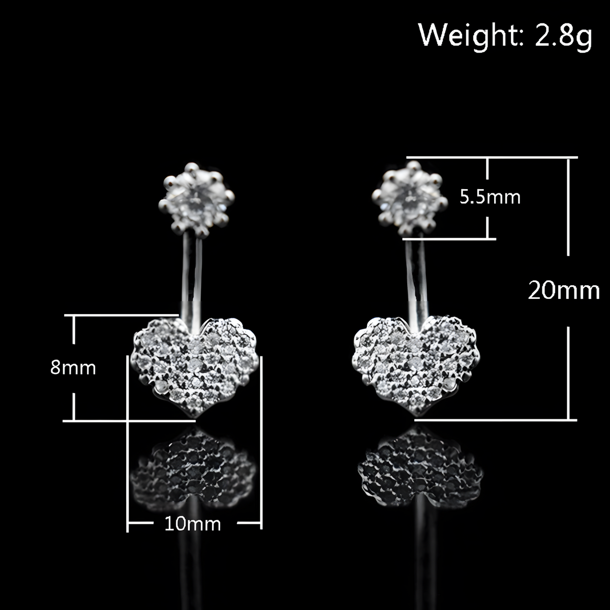 Sterling Silver Heart Drop Earrings with Cubic Zirconia - Dangle Earrings 335