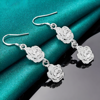 Silver Plated Rose Drop Earrings for Women– Copper Alloy 925 Silver Plating 1216